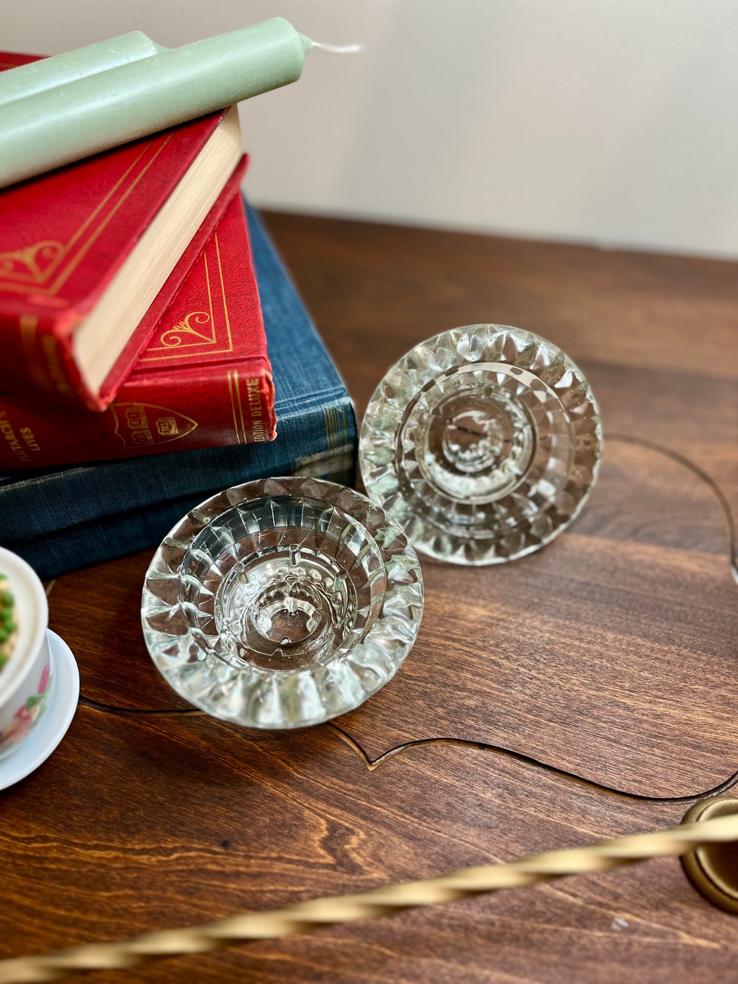 Vintage KIG Indonesia Crystal Glass Candle Holders - Set of 2