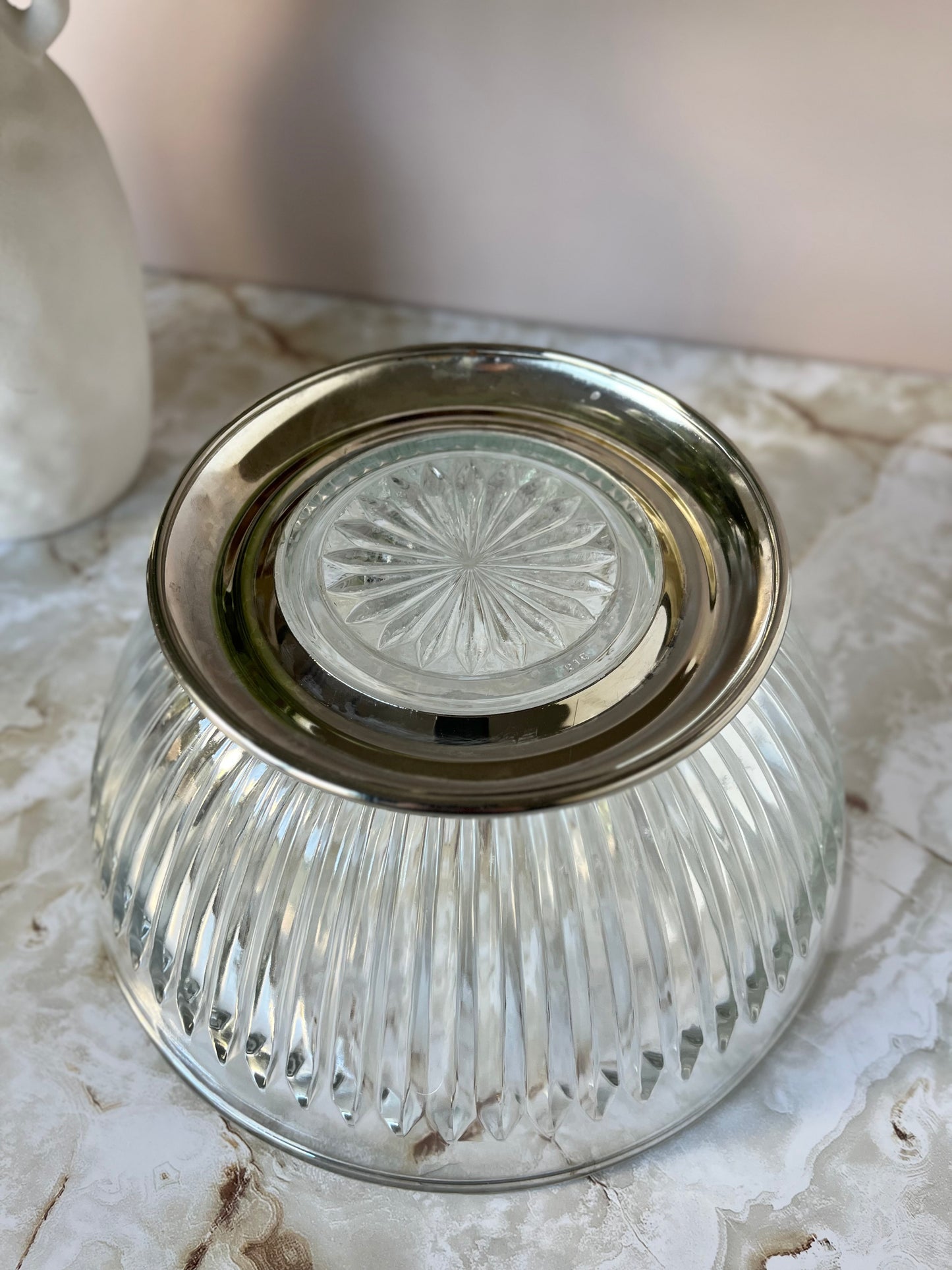 KIG Malaysia Glass and Silver Plate Pedestal Serving Bowl