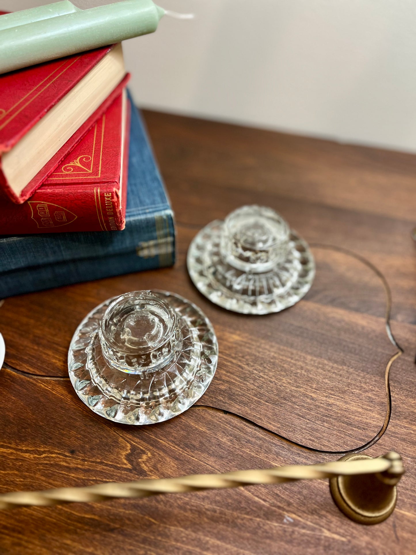 Vintage KIG Indonesia Crystal Glass Candle Holders - Set of 2